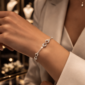 Pulseira feminina de prata 925 , com 18cm de comprimento , elo cartiê com 3 infinito