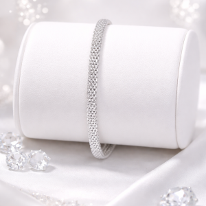 Pulseira feminina de prata 925, Elo Esteira 18cm de comprimento e 4mm de largura