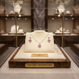 conjunto-prata-925-coracao-zirconia-rosa-frente.jpg detalhe-brinco-zirconia-rosa-claro-prata.jpg modelo-uso-colar-veneziano-45cm-mulher.jpg conjunto-prata-caixa-presente-embalagem.jpg